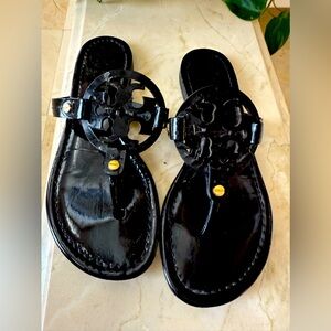 Tory Burch Black Patent Leather Flat Slide